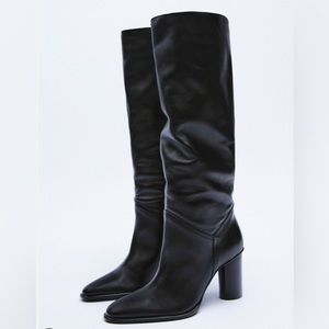 Zara Heeled Leather Knee High Boots - Sz 9/NWOT